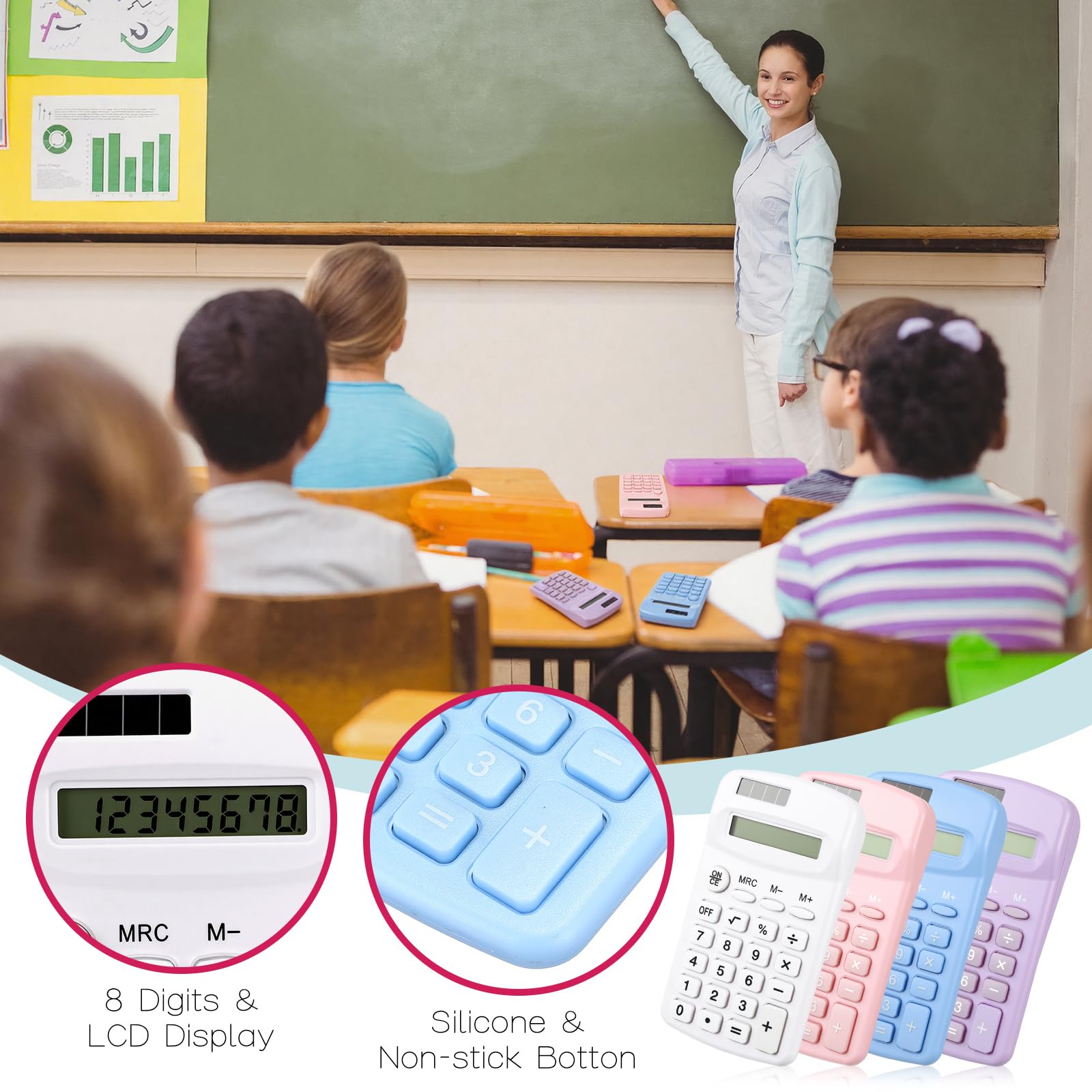Chumia 50 calcolatrici tascabili di base, piccole, 4 funzioni, alimentate a batteria, per bambini, per studenti, scrivania, scuola elementare, casa, ufficio (macaron)