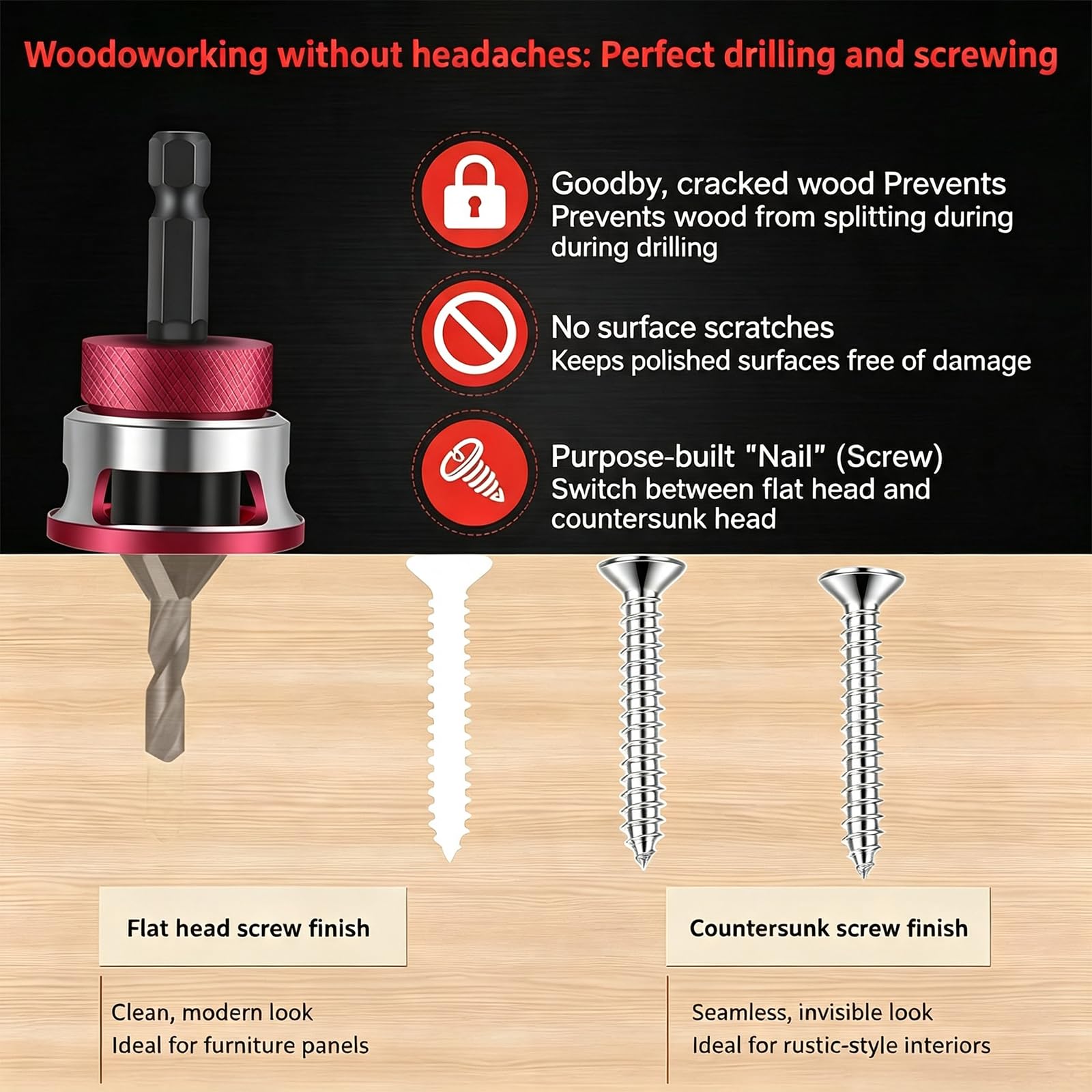 Countersink Drill Bit Set - 9 Piece DIY Woodworking -4 Countersink Drill Bit Set - 9 Piece DIY Woodworking -4