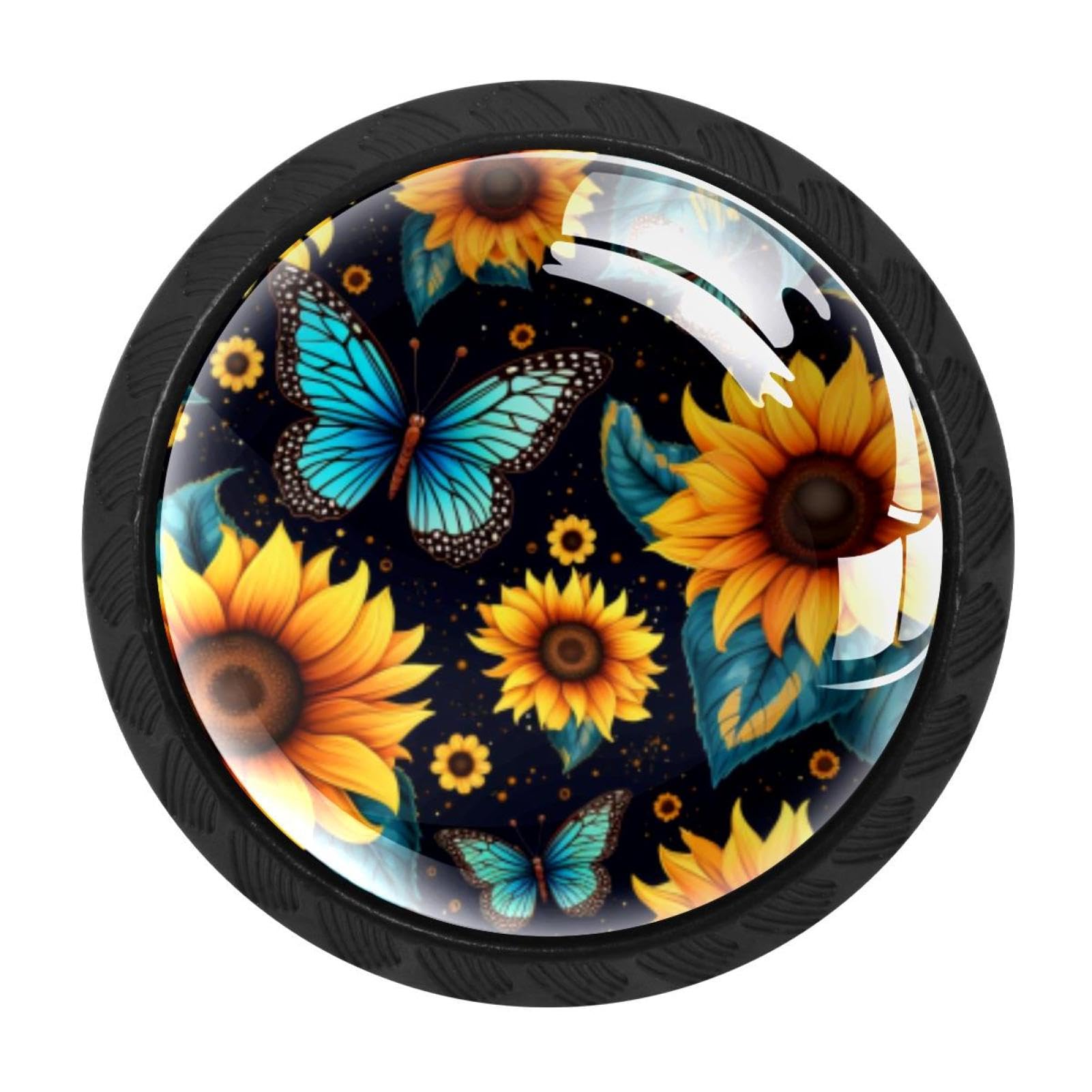 CHENZZZZ 4 Pack Black Starry Night Sunflower Butterfly Cabinet Pulls with Screws, Kitchen Cabinet Knobs Hardware