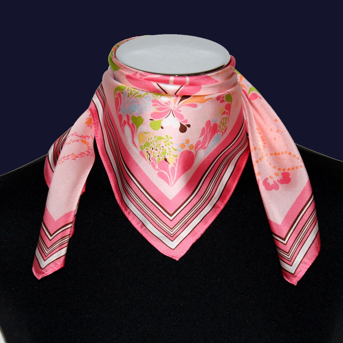 LORENZO CANA Foulard pour la femme – écharpe de 100% soie pour le printemps et l´été, carré avec les mesures de 70 x 70 cm – une sensation de luxe en rose saumon vert jaune blanc orange