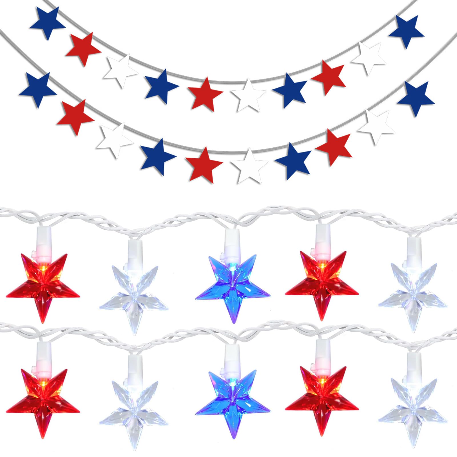 Guirlande lumineuse étanche 5m décoration 4 juillet rouge blanc bleu