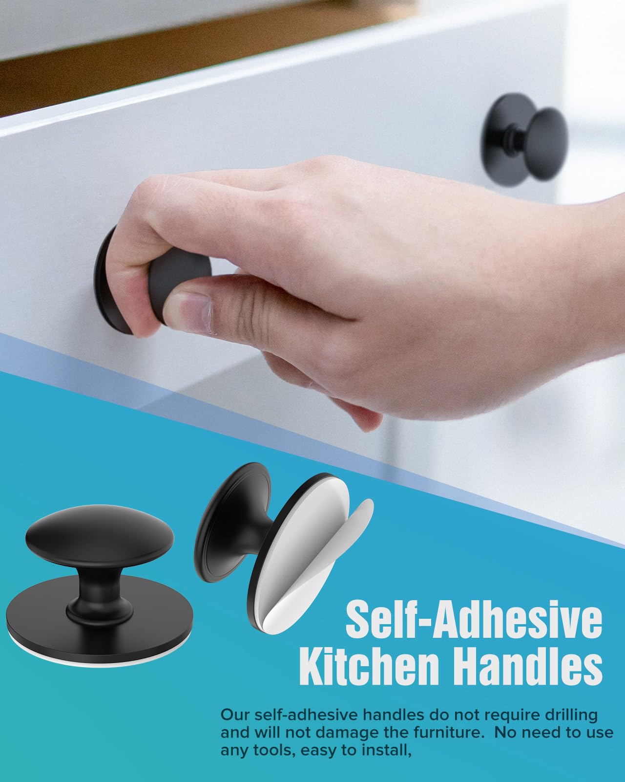 Black Cabinet Knobs - 5 Pack Self-Adhesive -4