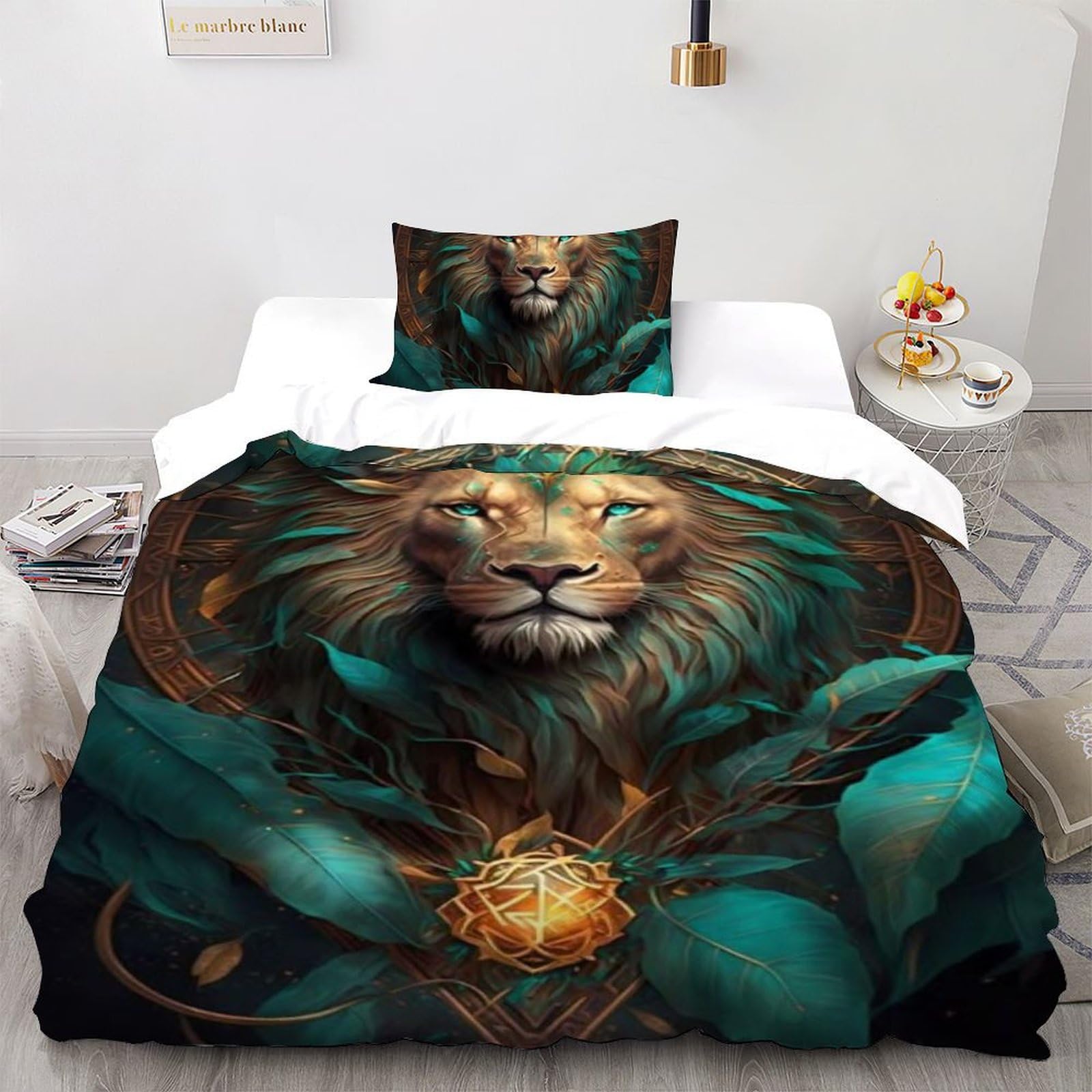 Parure de lit lion 3D en microfibre pour une chambre d'enfant douce et sauvage