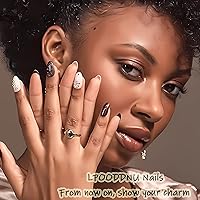 Vista 5 de Black French Tip Square False Nails, 24 Pcs Reusable Nails with 3D Rhinestone Design, Glossy Glue on Nails for Women Girls