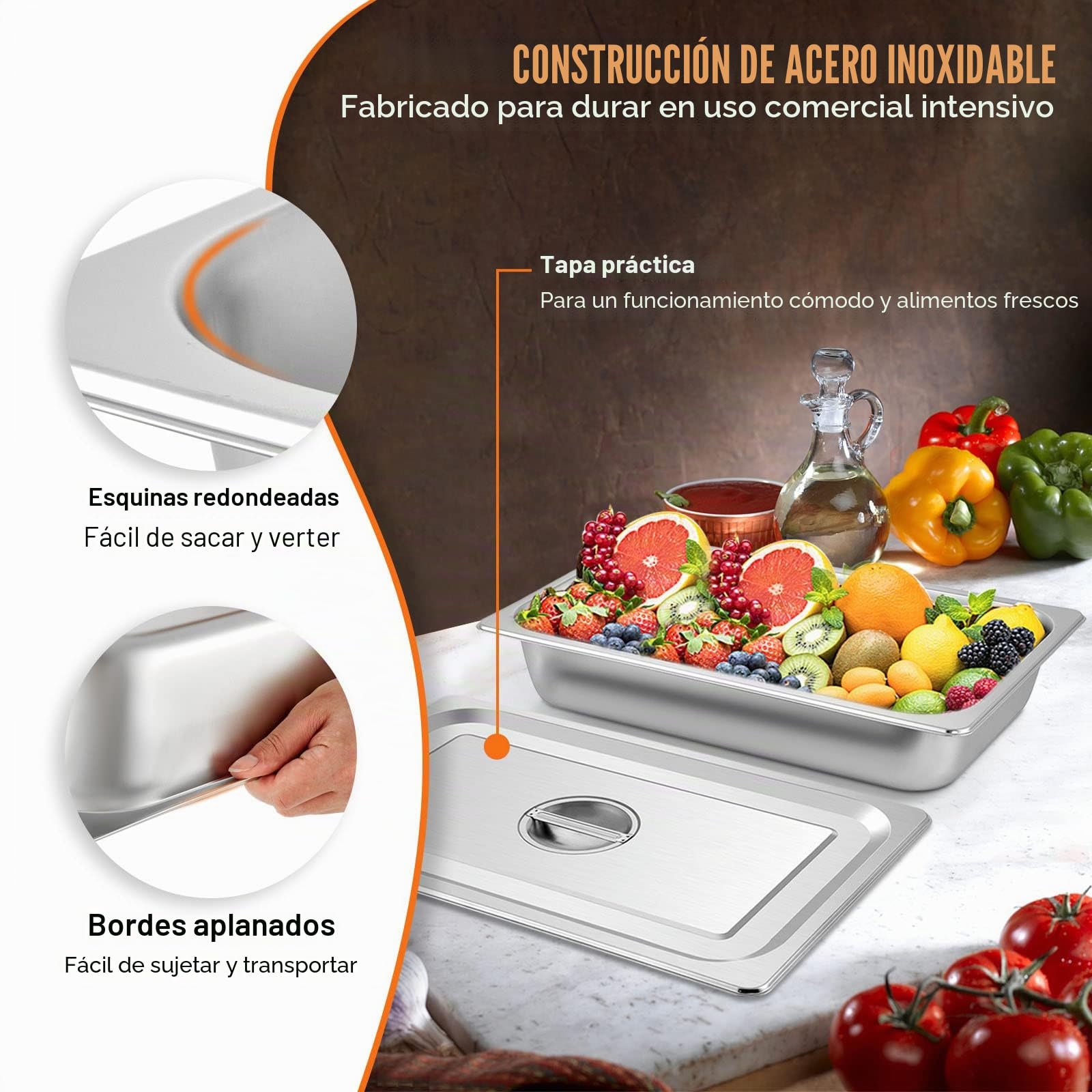VEVOR Gastronorm - Juego de 4 recipientes para alimentos con tapa, 53,7 x 33 x 9,5 cm, antiadherente, recipiente para calentar alimentos, tartas, cazuelas