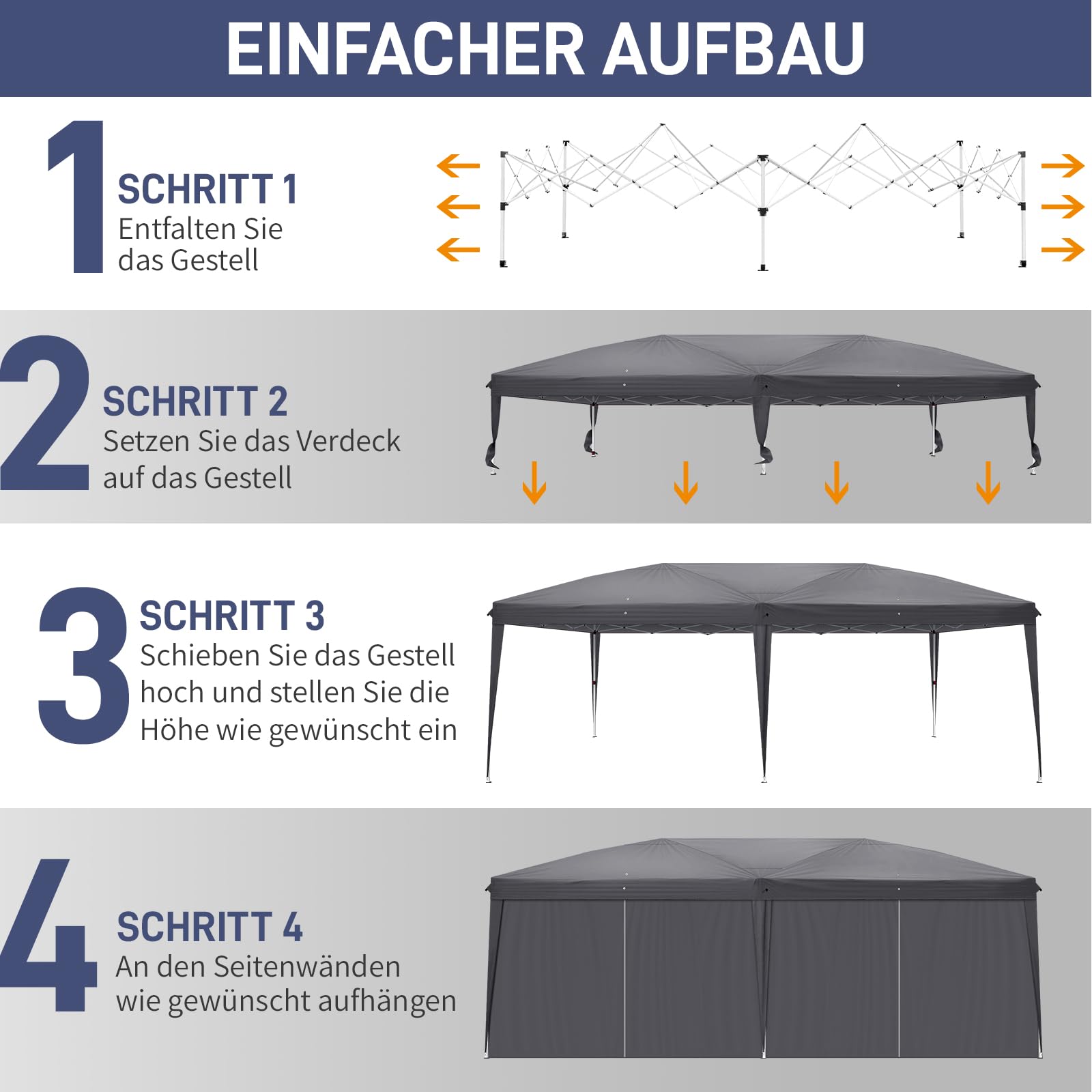 LEADZM 3 x 6 m Tonnelle de Jardin Pliable,Pop-up,Réglable en Hauteur,Protection UV 50+,avec 6 Côtés,Cadres en Acier,Convient pour la Fête, l'extérieur,Patio,Camping,Gris Foncé