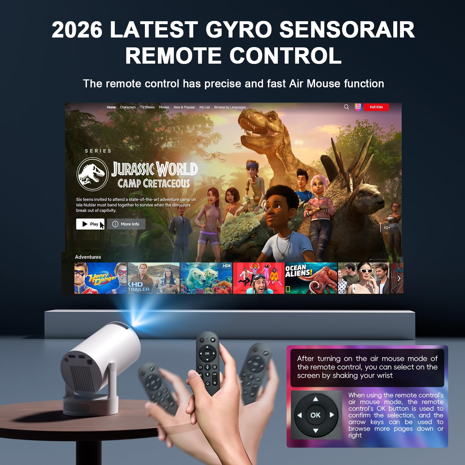 Mini Beamer 4K Full HD 1080P 2026 Neueste Eingebaute Apps 1080P FHD WiFi 6 BT 5.4 Auto Screen Keystone Korrektur Smart Projektor Tragbar Auto Horizontal Trapezoid Correction, Ultrakurzfokus, Weiß