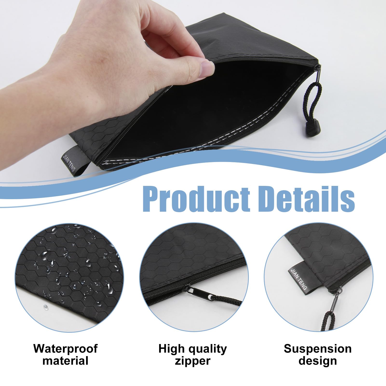 Lot De 6 Pochettes Porte-billets A5 - Dimensions 24x18 Cm, Fermeture éclair, Tissu Oxford Imperméable