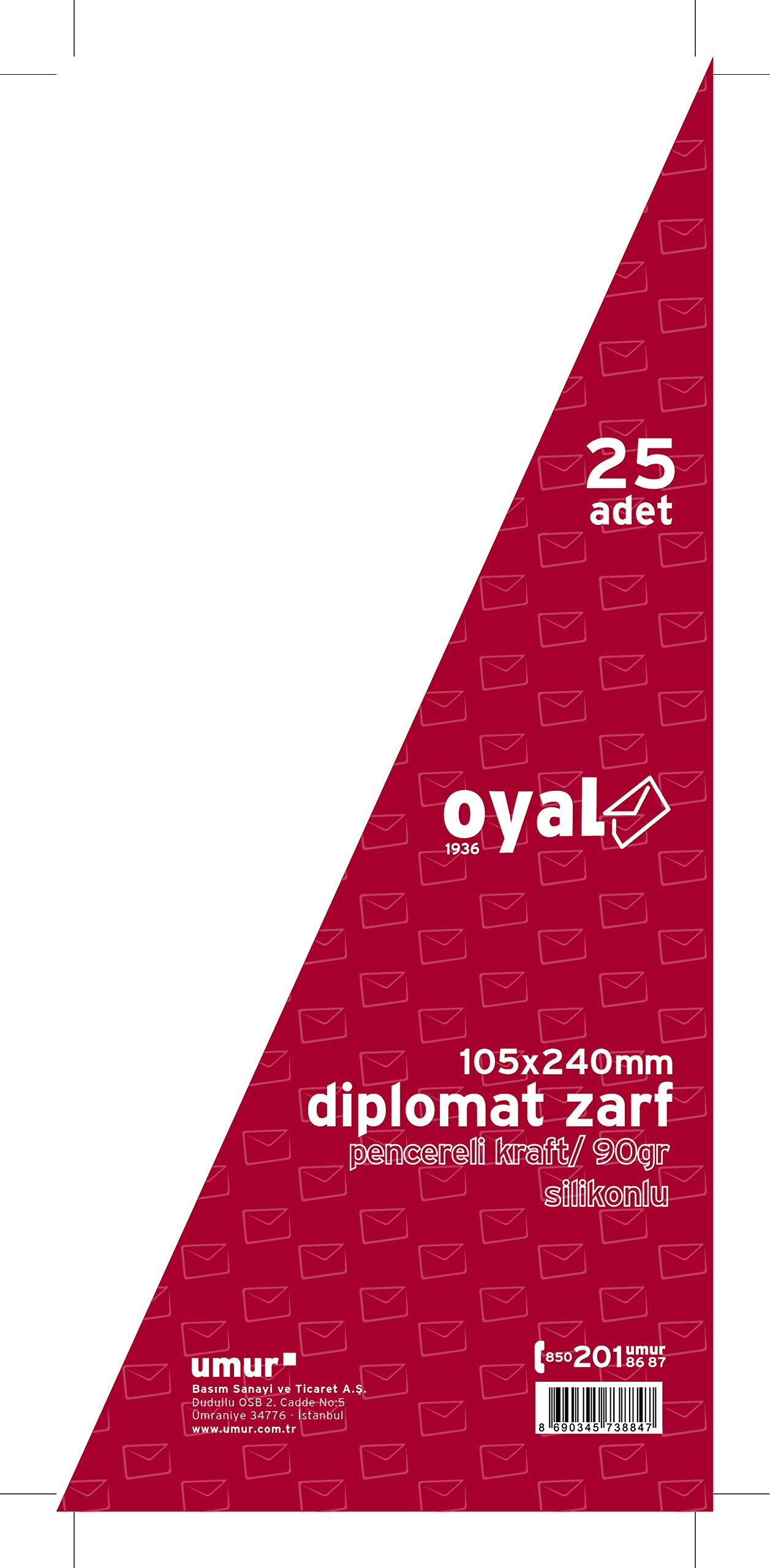 Oyal 30005913 Diplomat Zarf, Pencereli Kraft, 25'li