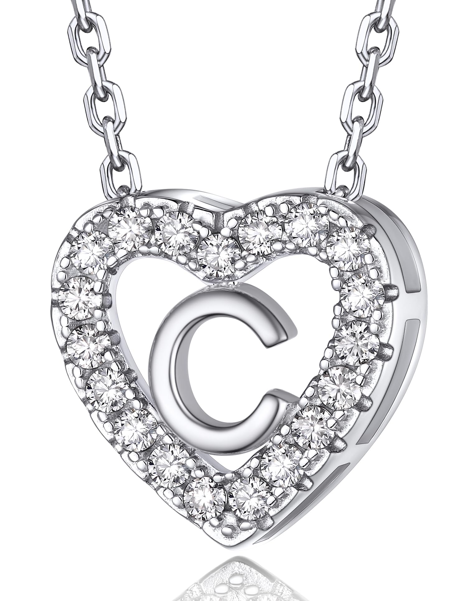 MomentWish Herz Kette mit Buchstaben A-Z Anhänger, Moissanit Diamant Initialen Halskette Damen,Personalisierte Geburtstagsgeschenk für Frauen Damen Weihnachtsgeschenke