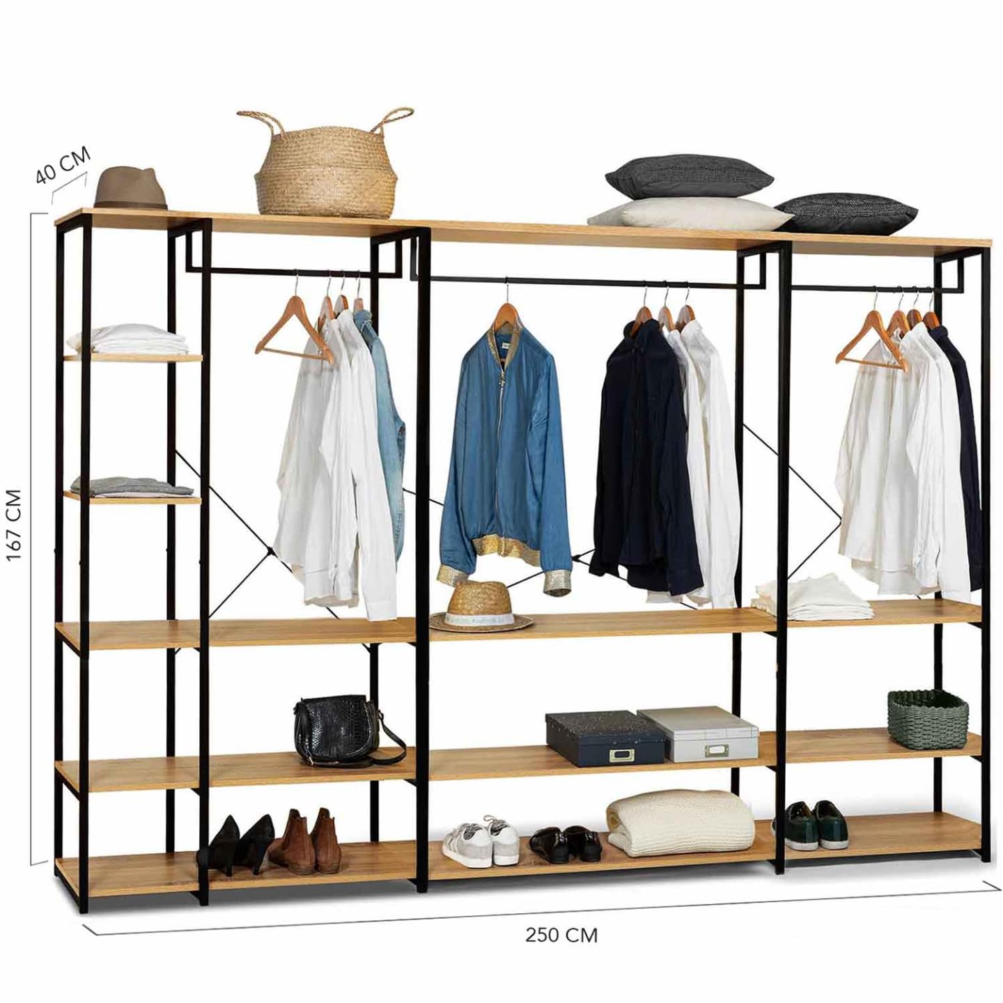 IDMarket - Dressing modulable XXL grande capacité L. 250 cm DETROIT design industriel