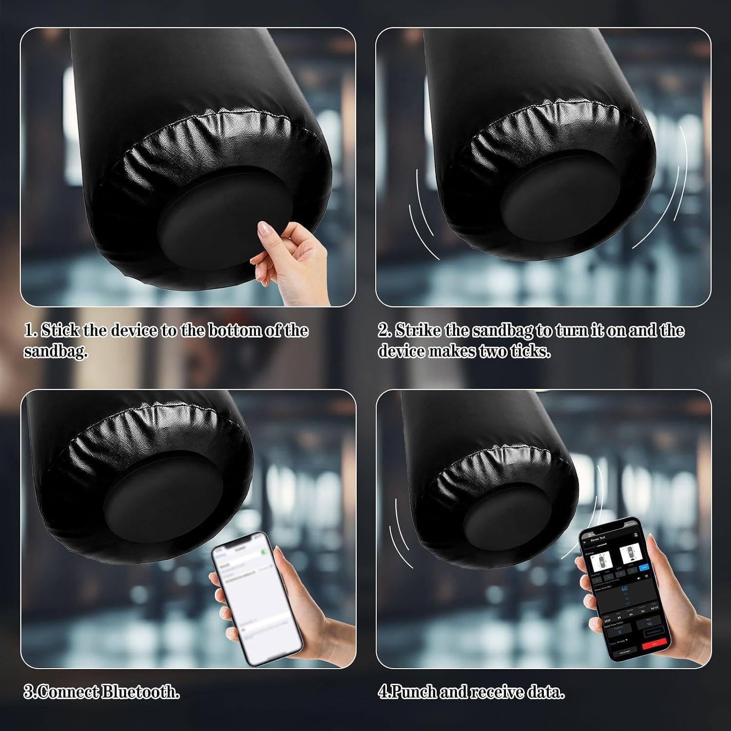 Sac De Frappe Intelligent avec Suivi De La Force : Mesure en Temps Réel De La Puissance Et De La Vitesse De Frappe, 3 Modes De Test, Autonomie De 200 h, Retour Vocal, Black