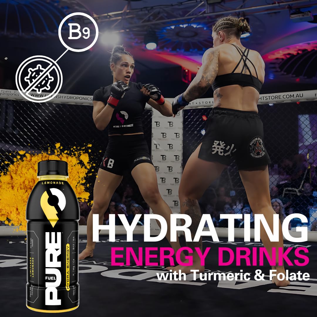 Pure Fuel Healthy Energy Drinks Limitless Lemonade - Sports Drinks - Plant Based - 180mg Natural Caffeine - 12pk x 16.9 fl oz