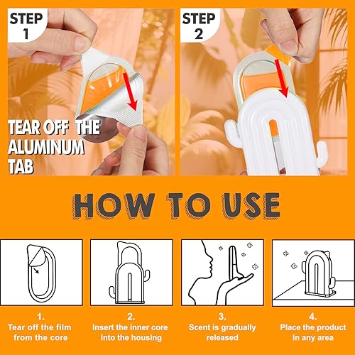 Miniatura 4 de Ambientador para el hogar, paquete de 2, 2 recargas, aroma hawaiano, eliminador de olores, hasta 120 días, ambientador en forma de cactus para