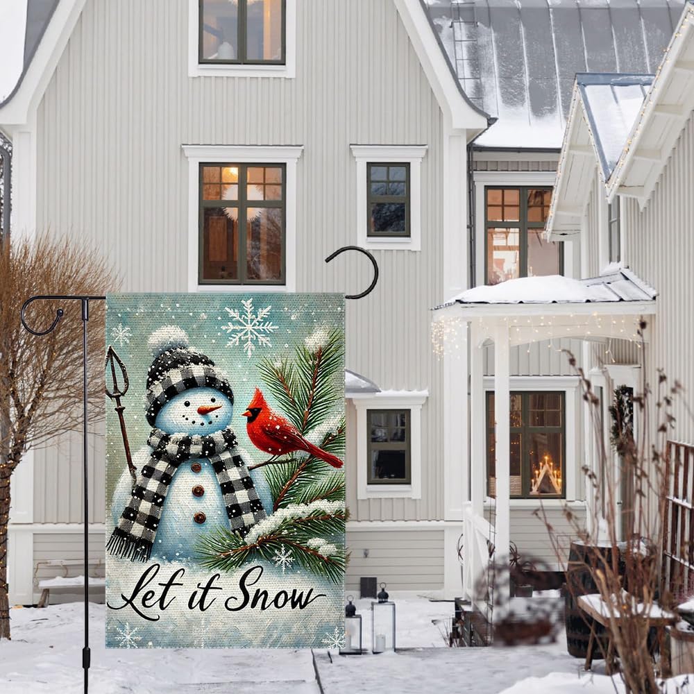 Let It Snow Snowman Cardinal Garden Flag 12x18 Inch Double Sided Burlap, Winter Yard Outside Holiday Farmhouse Outdoor Small Decor - Image 9