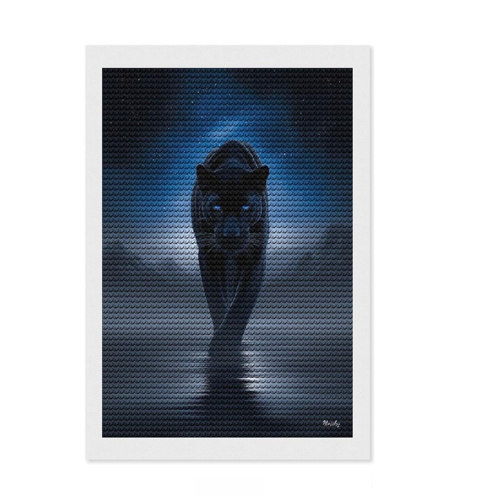 Junmoney Black Panther – Guardian of The Midnight Veil Diamond Style Art Kit 8"x12", Round Gems, Mindful Craft Project, Thoughtful Present, Aesthetic Room Decor