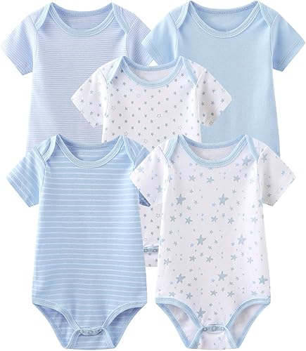 Chamie Paquete de 5 mamelucos para bebé recién nacido, ropa de bebé de manga corta para niños y niñas