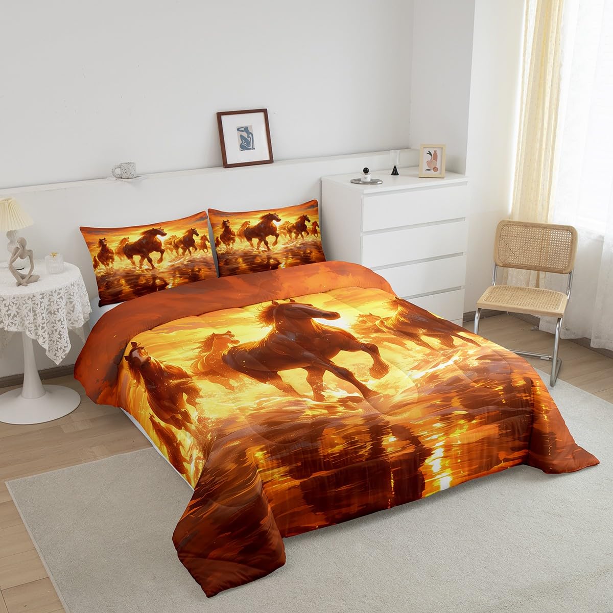 jejeloiu Horse Comforter Set Toddler Galloping Horses Bedding Set for Kids Boys Girls Teens Western Animal Decor Duvet Set Super Soft Microfiber Yellow Farmhouse Quilt Set