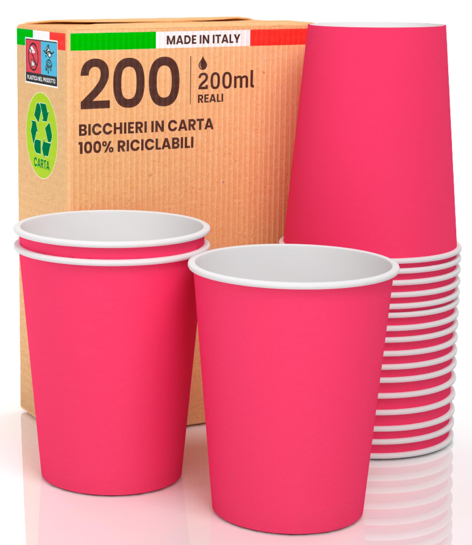 100 Bicchieri Carta 200ml Biodegradabili - Mix Colori, Made In Italy, Per Bevande Calde E Fredde - Foto 7