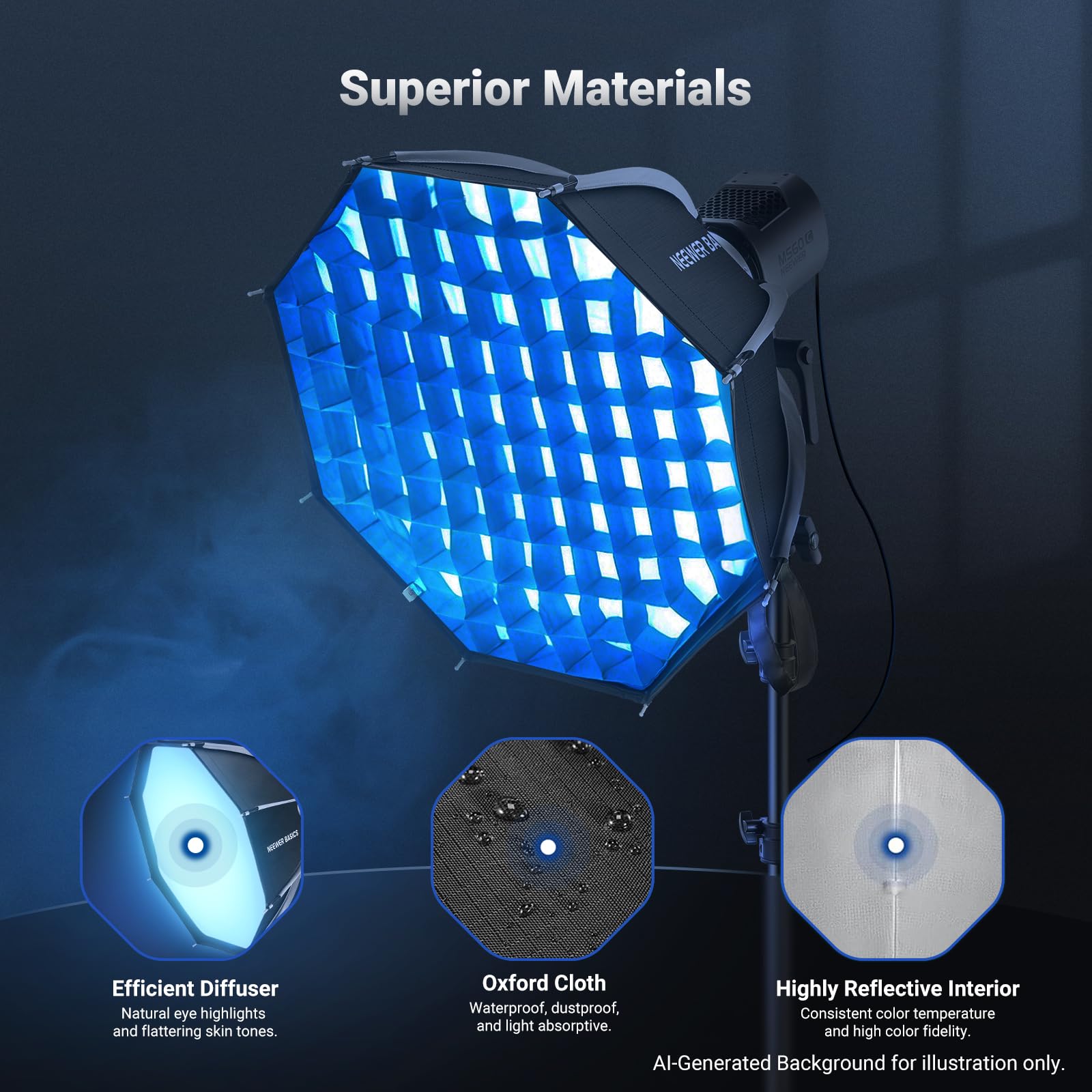 NEEWER BASICS 45.7 cm Octagon Softbox NEEWER Mount (nie Bowens Mount), przenośny zestaw paraboliczny Octabox Soft Box z dyfuzorami/siatką do oświetlenia LED MS do fotografii studyjnej, nagrywania