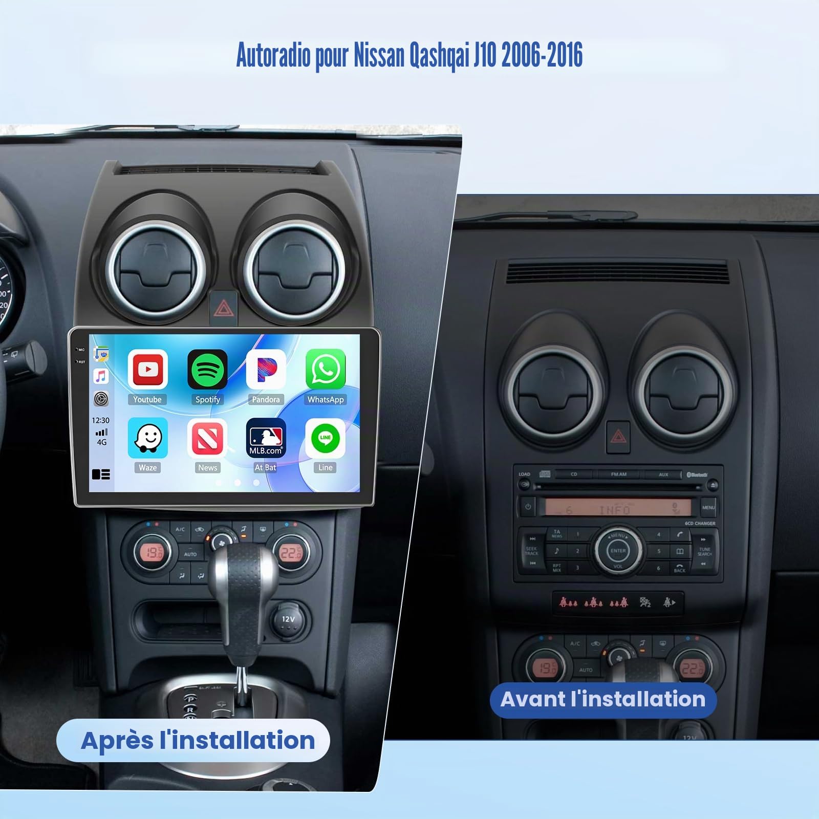 [4G+128G] Inefala Android 15 Autoradio pour Nissan Qashqai J10 2006-2016 avec Wireless Carplay Android Auto, 9" écran Tactile Poste Radio Voiture Bluetooth avec GPS WiFi RDS/FM Caméra de Recul & Mic