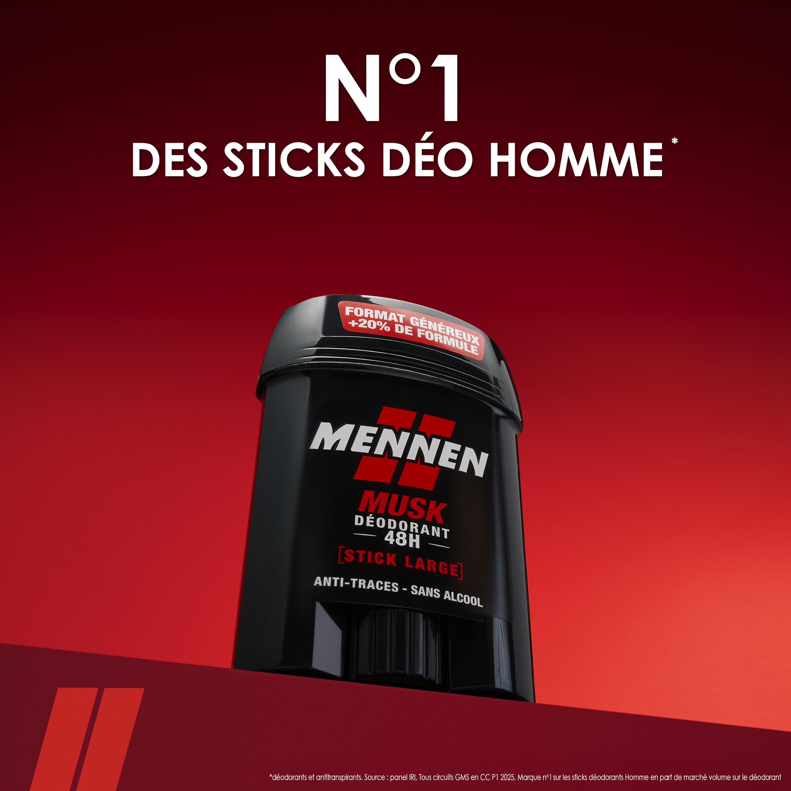 Mennen MUSK Deodorant homme 24H stick large sans alcool anti traces - Lot de 6 | Parfum Musk iconique, Protection optimale contre odeurs, Respecte peau et vêtements, Formule sans alcool éthylique