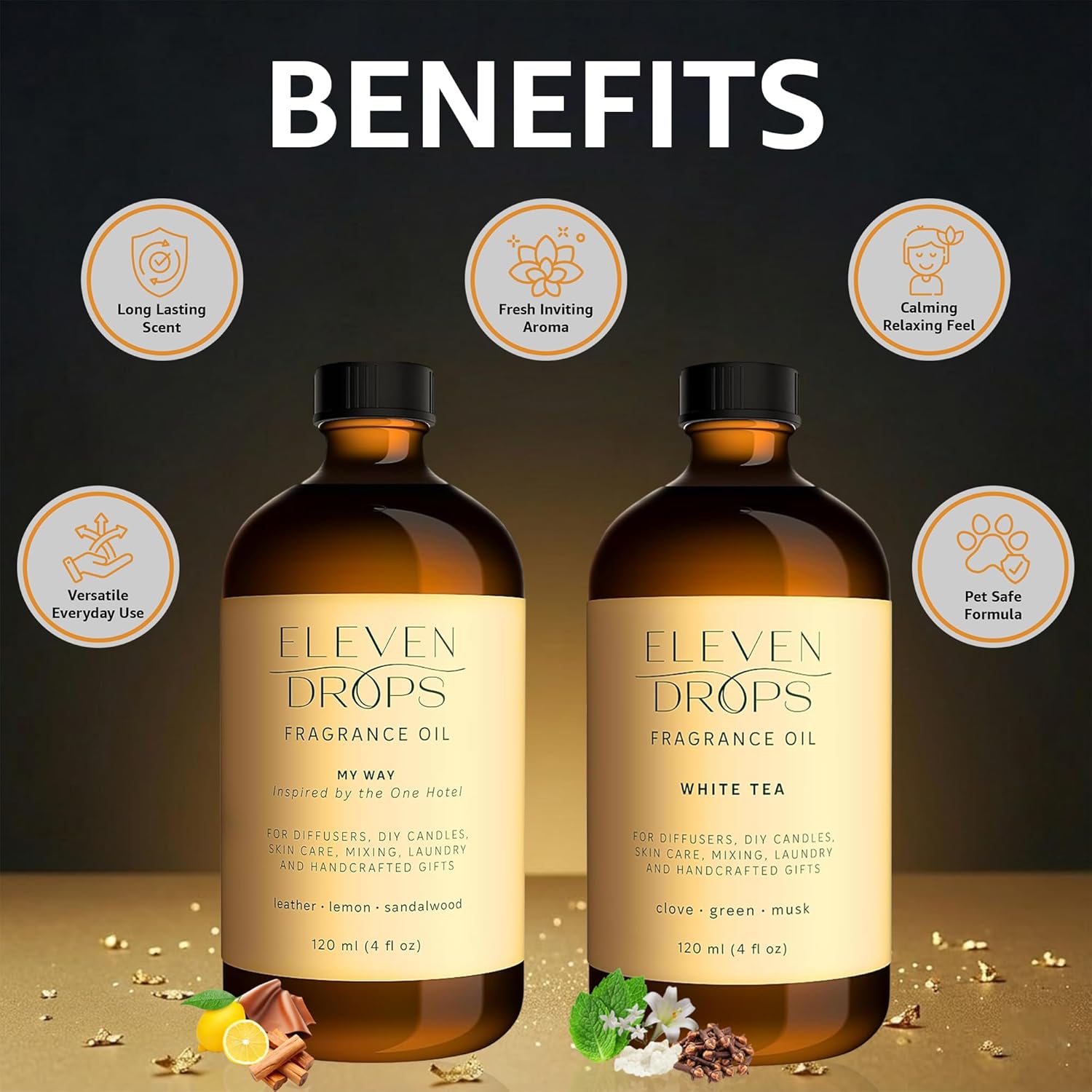 White Tea & My Way Fragrance Oils Duo Bundle | Long Lasting Scent Reed Diffuser Oil for Home, Office, Hotel, Car & Linen Spray | Pet-Friendly IFRA Compliant Glass Bottle, 4 oz
