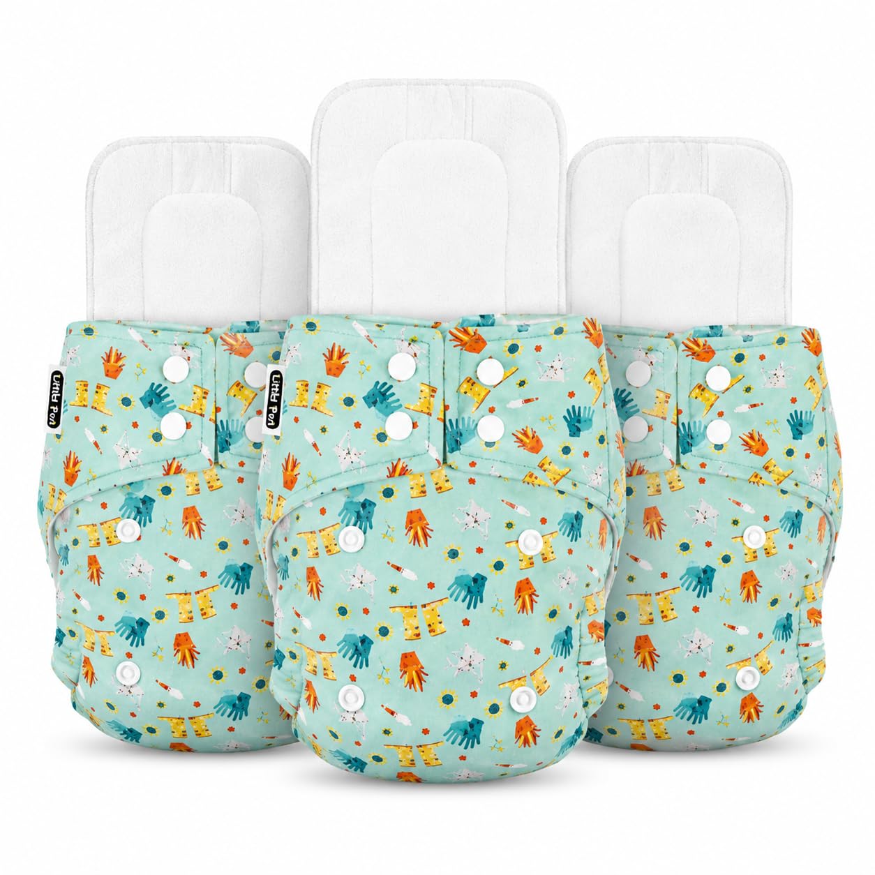 Little Pea Free Size Leak-Proof Cloth Diapers for Babies 3 Months -3 Years—High-Absorbency Combo Pack with 3 Cloth Diapers, 3 Insert Pads, and 3 Wet Bag (Fits 5-18kg) | Adjustable, Washable, 6-Hour Absorbency, Rash Free - Ocean, Playful, Jungle-image-36