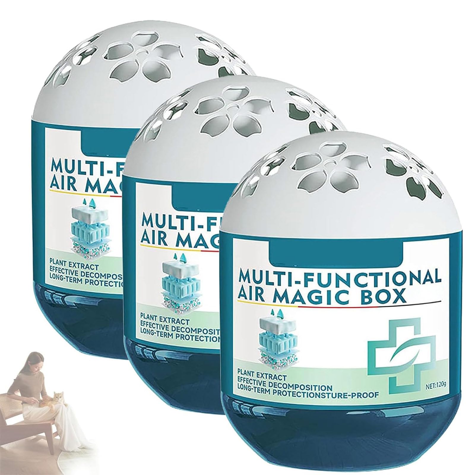 Air Purification Dust Removal Magic Box, Indoor Multi-Functional Air Magic Box Cleaner, Long-Lasting Freshness, Automatic Dust Collection Airs Purifier Magic-Box for Pet Areas, Home (3pcs)