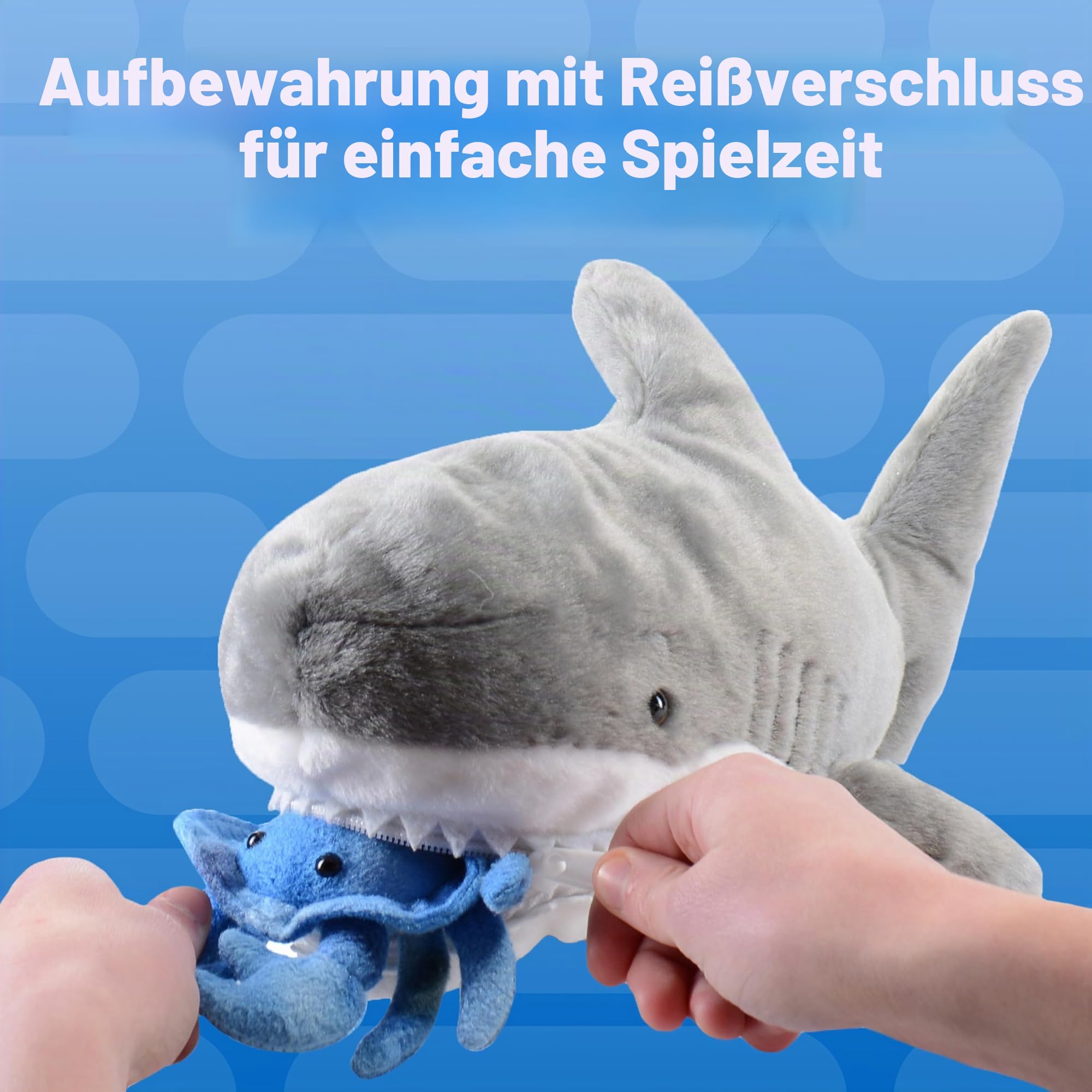 Prextex 38 cm großer Plüsch-Hai Plus 5 weiche Plüsch-Meerestiere, Kuscheltiere Stofftiere wie Oktopus, Krabbe, Schildkröte, Stachelrochen und Blauwal