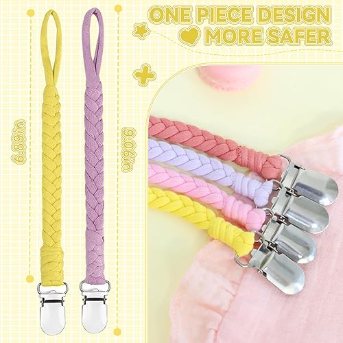 Miniatura 9 de Duludulu 7 clips trenzados para chupete para niños y niñas, clips para chupete de bebé, hechos a mano, de algodón, moderno, unisex, para chupete, se
