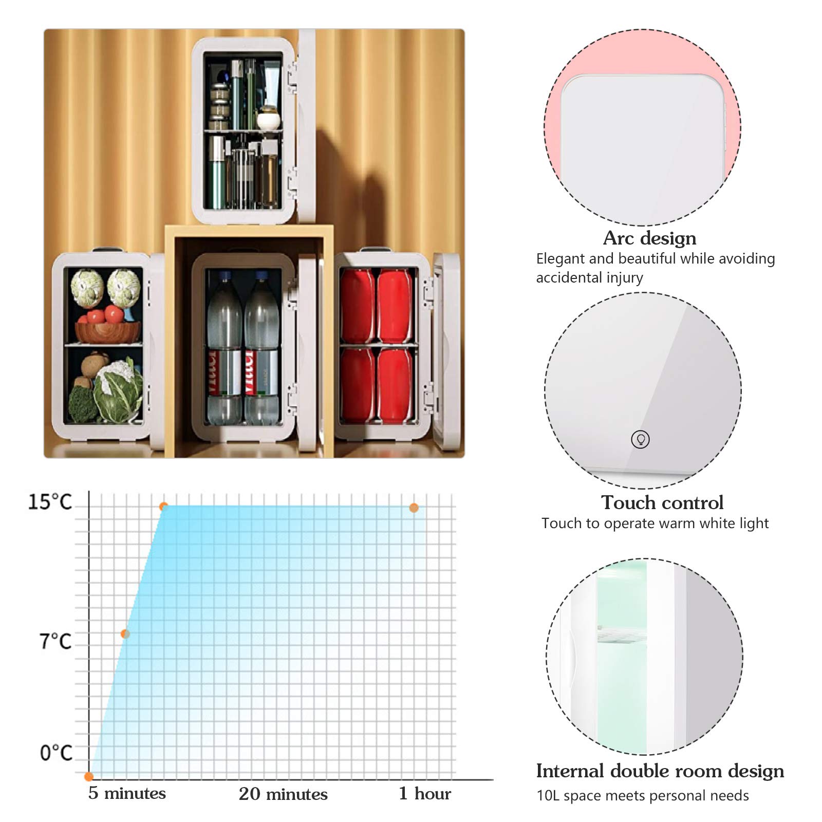 Mini frigorífico 2 en 1 con función de calefacción de 8 litros, portátil, para cosméticos y congelador, para el dormitorio, regulador de temperatura para el coche y el hogar