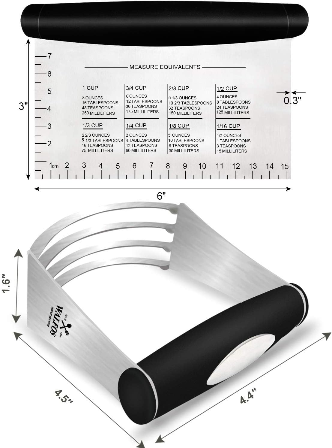 Walfos Dough Scraper and Dough Blender, Multi-Purpose Scraper Chopper Dough Tools, Heavy Duty Stainless Steel and Non-slip handle Pastry Cutter Set, Perfect for Pastry, Pizza, Dough and Cake