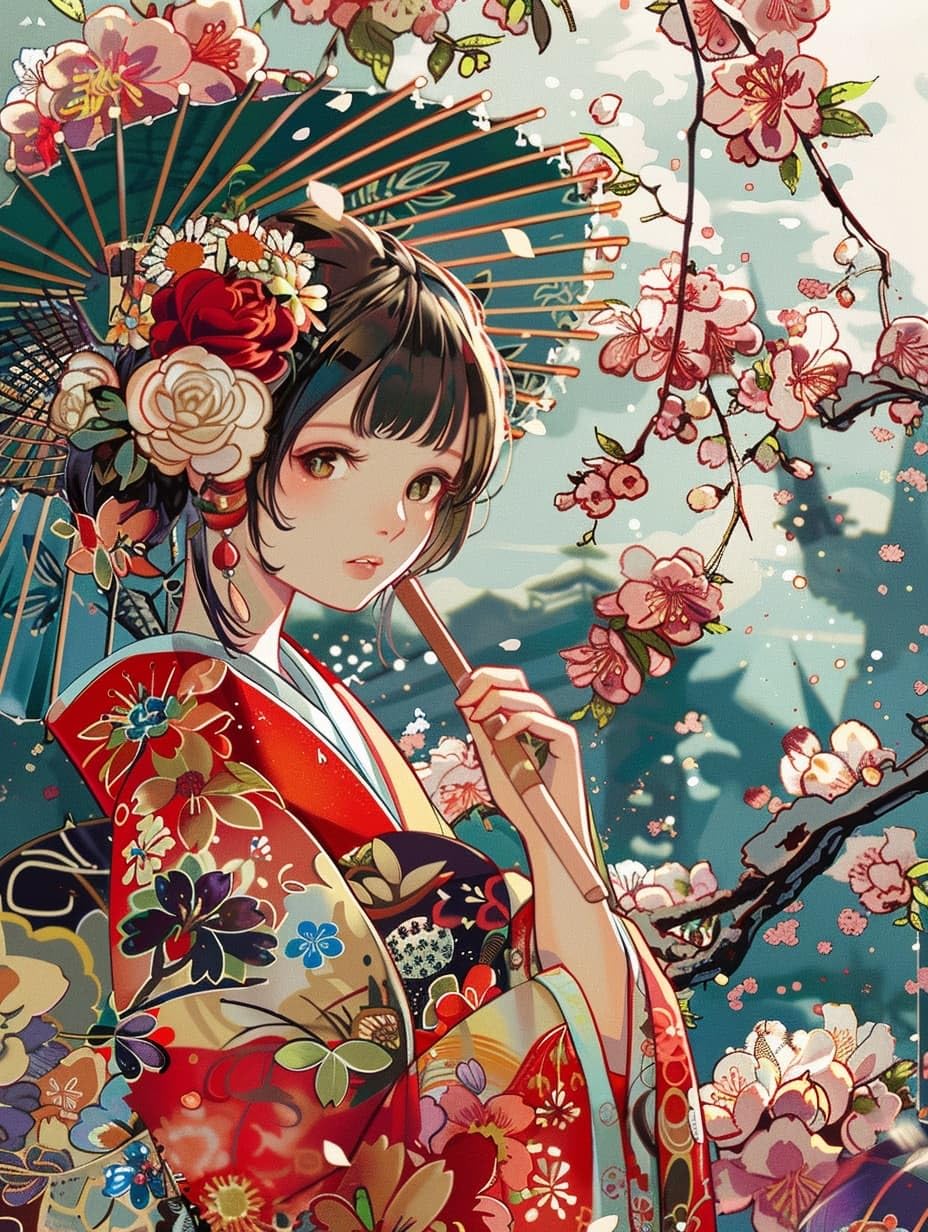 WallustrioaW Cross Stitch Kits,Cartoon Japanese Girl,DIY Needlework Kits 11CT Stamped Cross Stitch for Beginners Adults Home Bedroom Decoration,16x20in