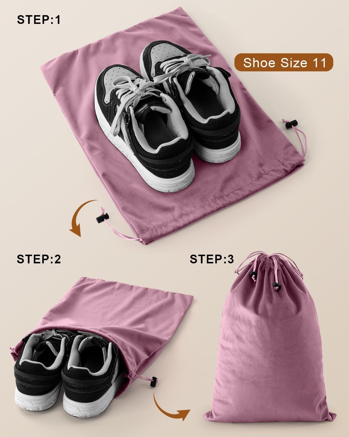 4 Pcs Shoe Bags for Travel, Dust Velvet Bags, Parfait Pink, 17.3x12.6 Inch image 2