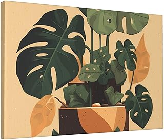 LHCVSFGW ウォールアートプリント グレー モンステラ 植物 モダン ウォールデコ 額入り すぐに掛けられるキャンバス 油絵 特大アートワーク ホームデコ バスルーム リビングルーム オフィス 寝室 ポスター 45.7 cmx30.5 cm