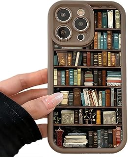 Cartoon Bookshelf Pattern TPU Phone Case, Vintage Cartoon Bookshelf Phone Case, for iPhone 17/16/15/14 Pro Max/13/12/11 (Brown,for iPhone16ProMax)