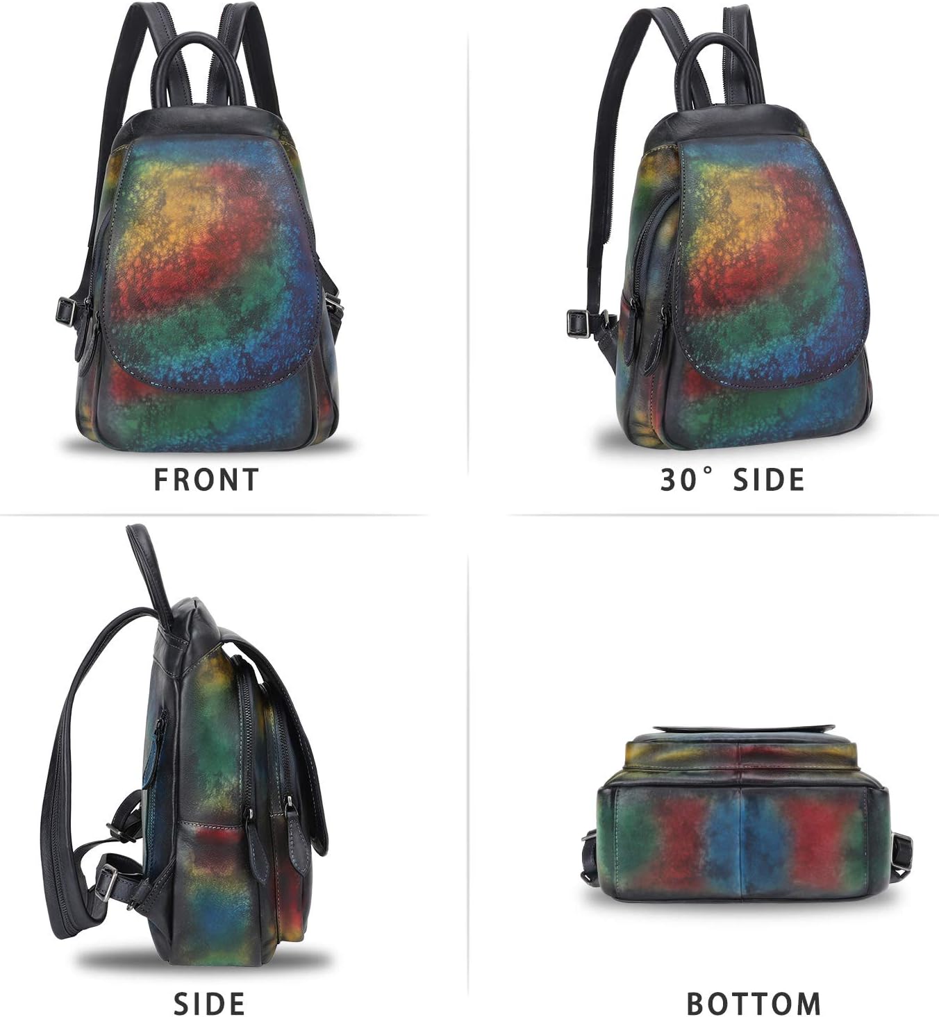 Genuine Leather Backpack for Women Retro Rucksack Casual College Bag Handmade Cowhide Western Daypack (Multicolor2) - Image 4