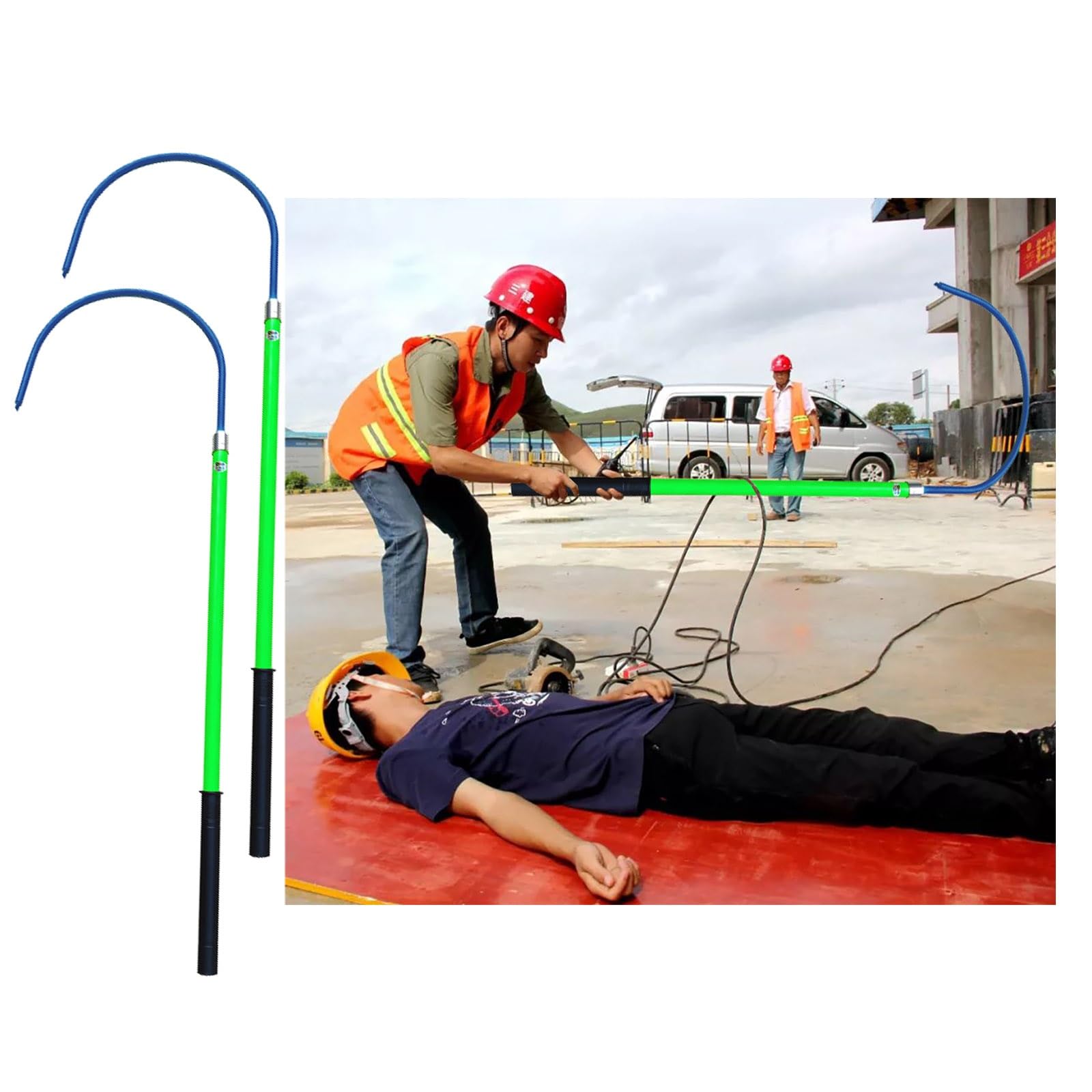 2 Pcs Electrical Safety Emergency Life-saving Tools for Home, Lightweight Anti-Electrocution Rescue Hook with Rescue Pole, for Power Station Electrical Emergency Care(Green)
