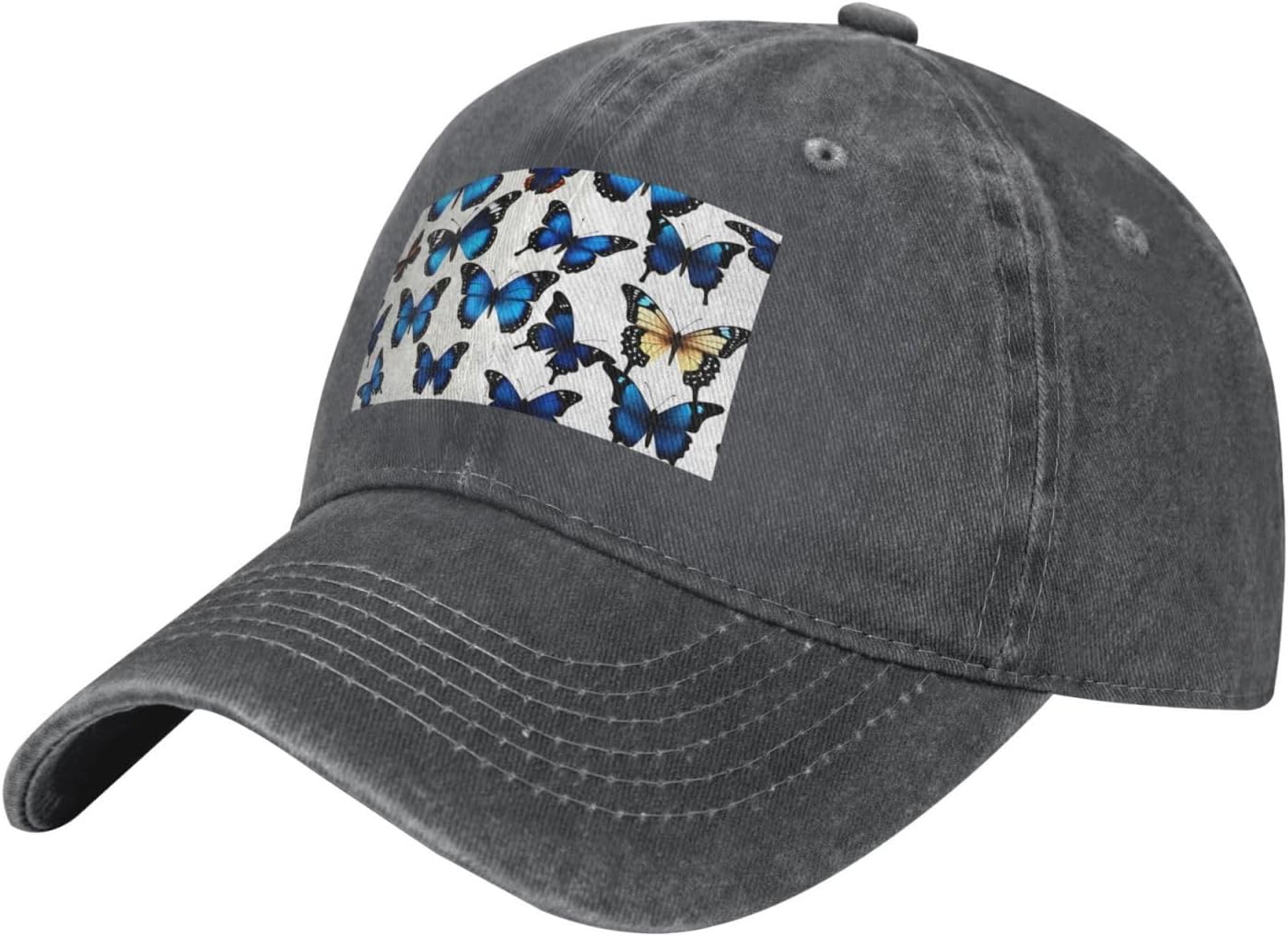 Many Blue Butterfly Print Cowboy Hat Personalized Baseball Cap Fashion Hat Cap Funny Gifts for Women Men