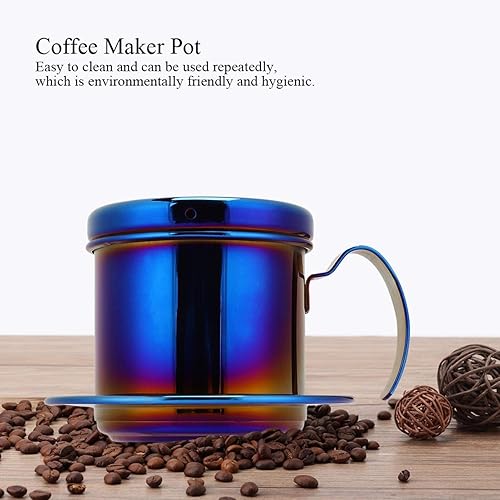 Miniatura 7 de Olla de filtro de goteo de café de acero inoxidable estilo vietnamita, cafetera de goteo para el hogar, cocina, oficina al aire libre (azul)