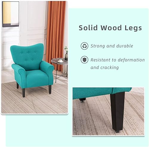 Miniatura 56 de YOLENY Silla decorativa moderna, sillón de respaldo alto, sofá individual tapizado con botones de tela con patas de madera para sala de estar,