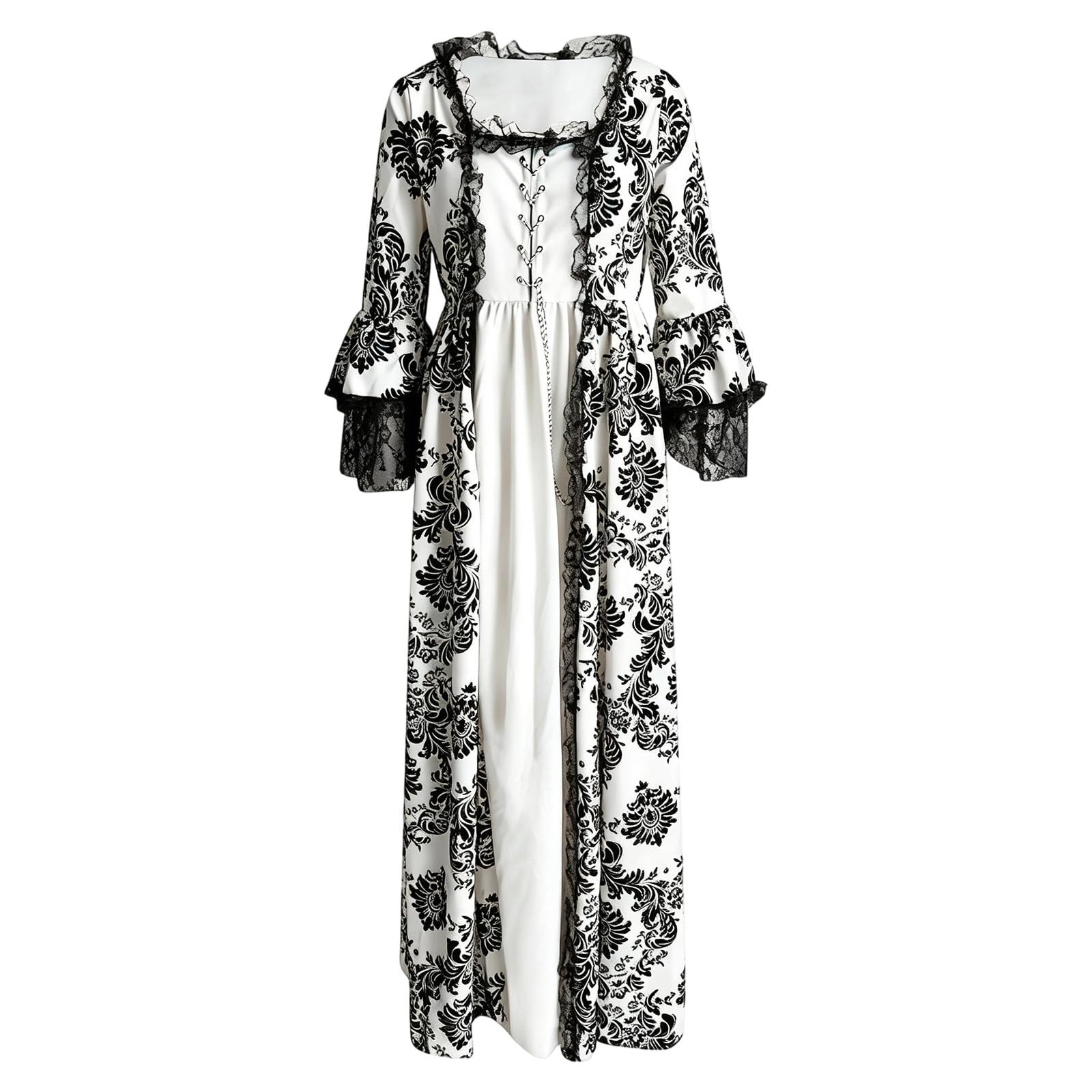Incantevole abito di corte medievale in pizzo per cosplay costume da strega con maniche lunghe per