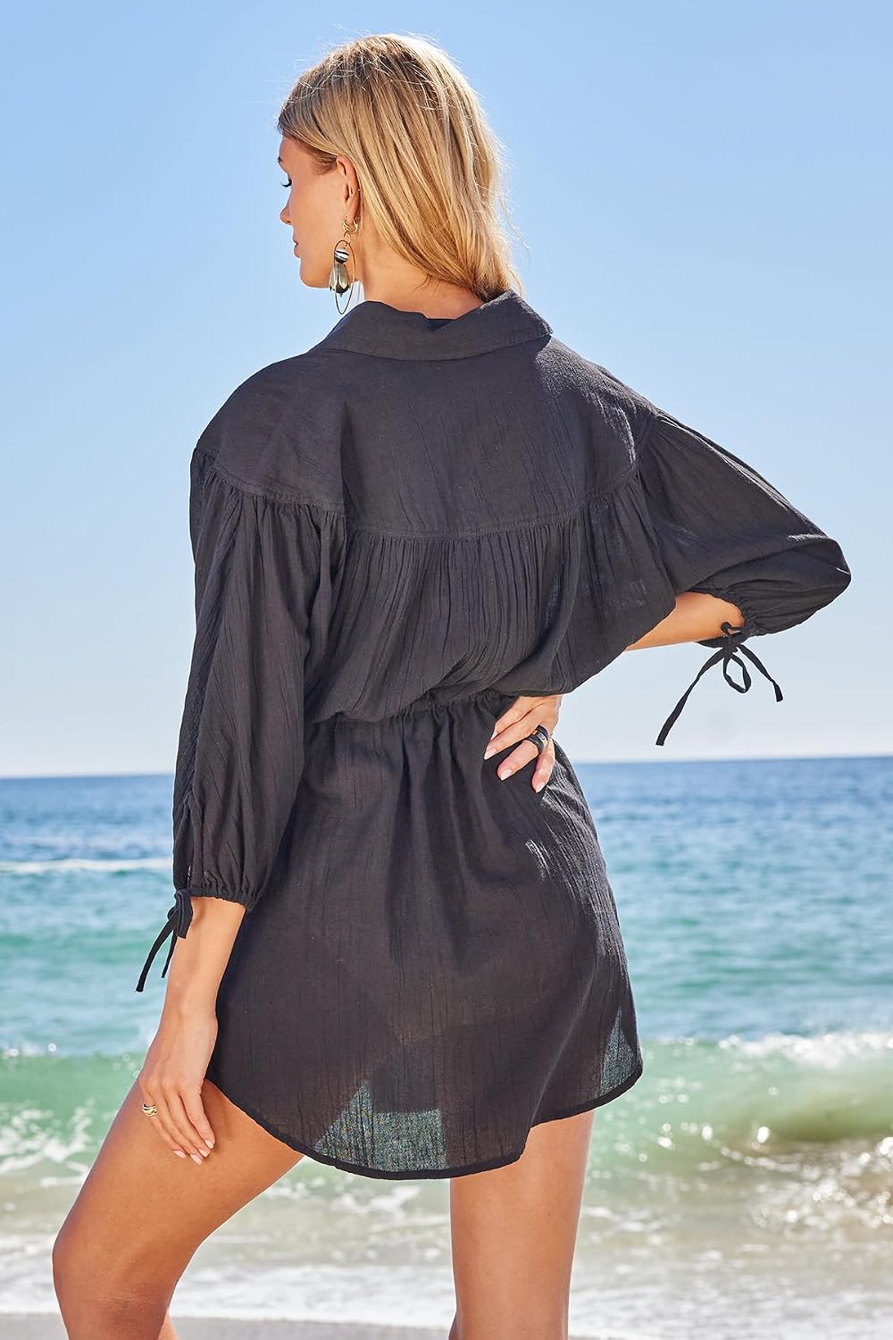 BECCA Women's Gauzy Collared Shirt Dress, Casual, Beach Cover Ups for Women