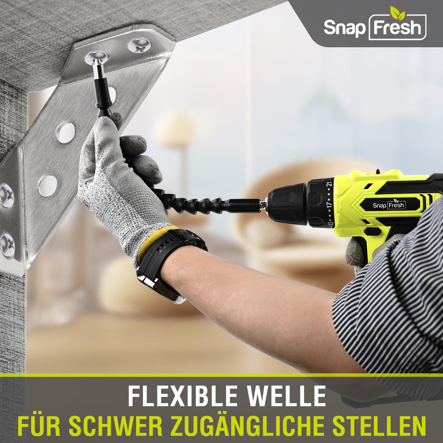 SnapFresh Akkuschrauber, Akku-Bohrschrauber Set 20V, Nur 0,8kg, 35N·m Drehmoment, 2-Gang, LED-Licht, 43tlg Zubehör & Koffer, inkl. 2.0Ah Akku – Leicht & Kompakt für DIY & Reparaturen
