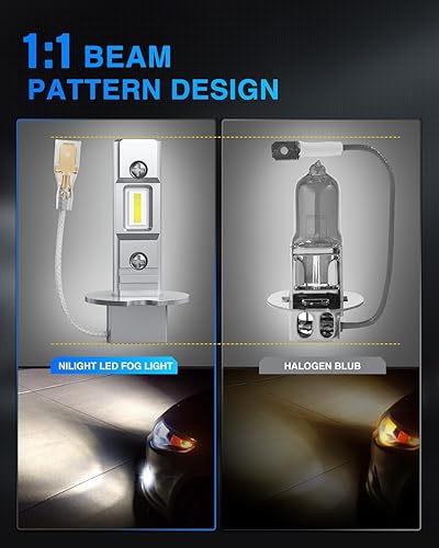 Miniatura 2 de Nilight EF2 H3 Bombillas LED antiniebla 250% de brillo, 6000 K, blanco frío, tamaño 11, repuesto halógeno, H3, kit de conversión de luz antiniebla