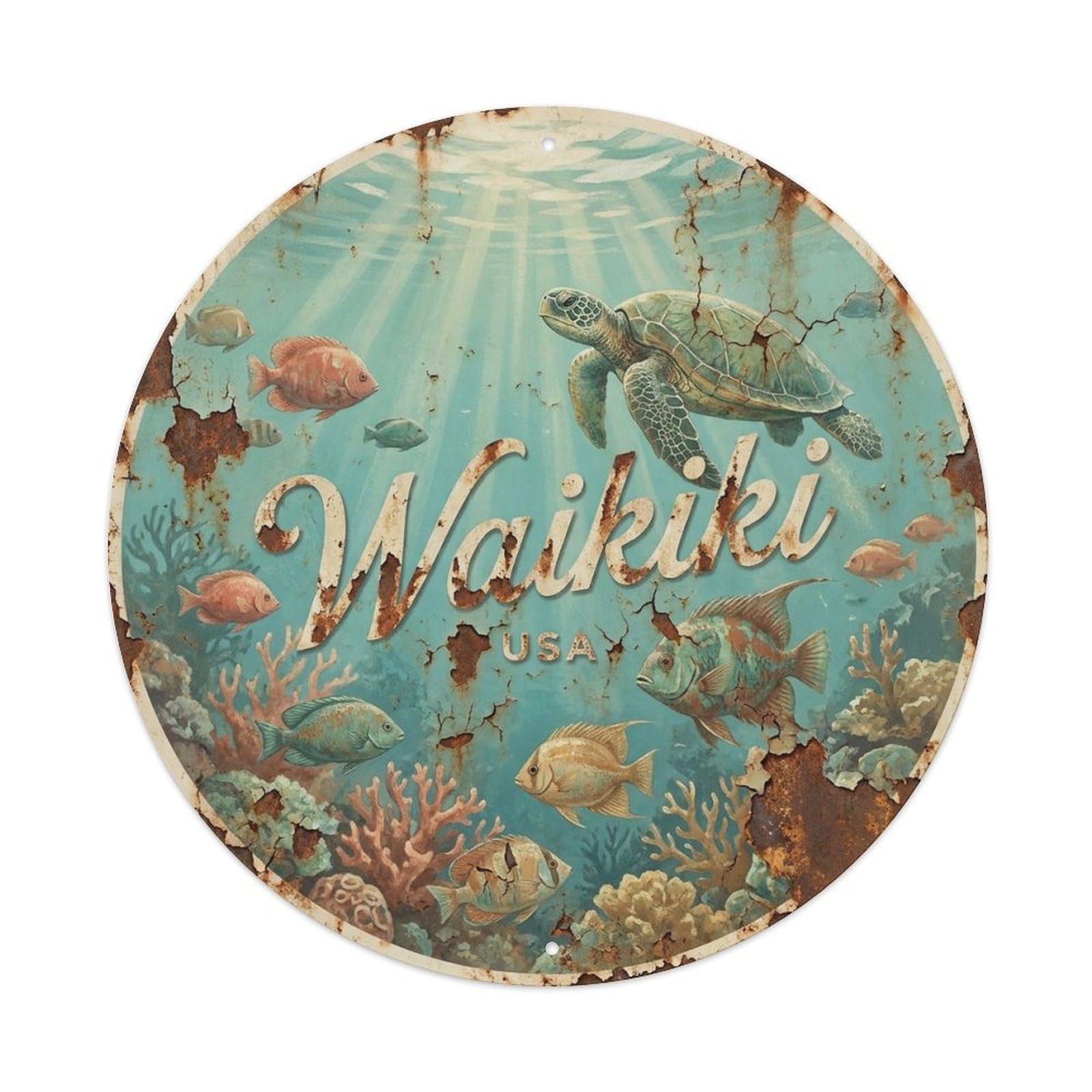 Waikiki Hawaii Ocean Beach Destination Tropical Island Metal Tin Sign