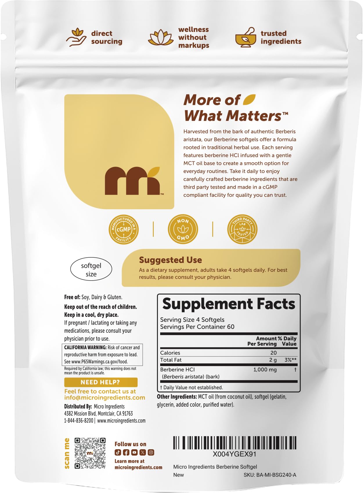 Micro Ingredients Berberine 1000mg with MCT Oil, 240 Softgels — Amazon image 7