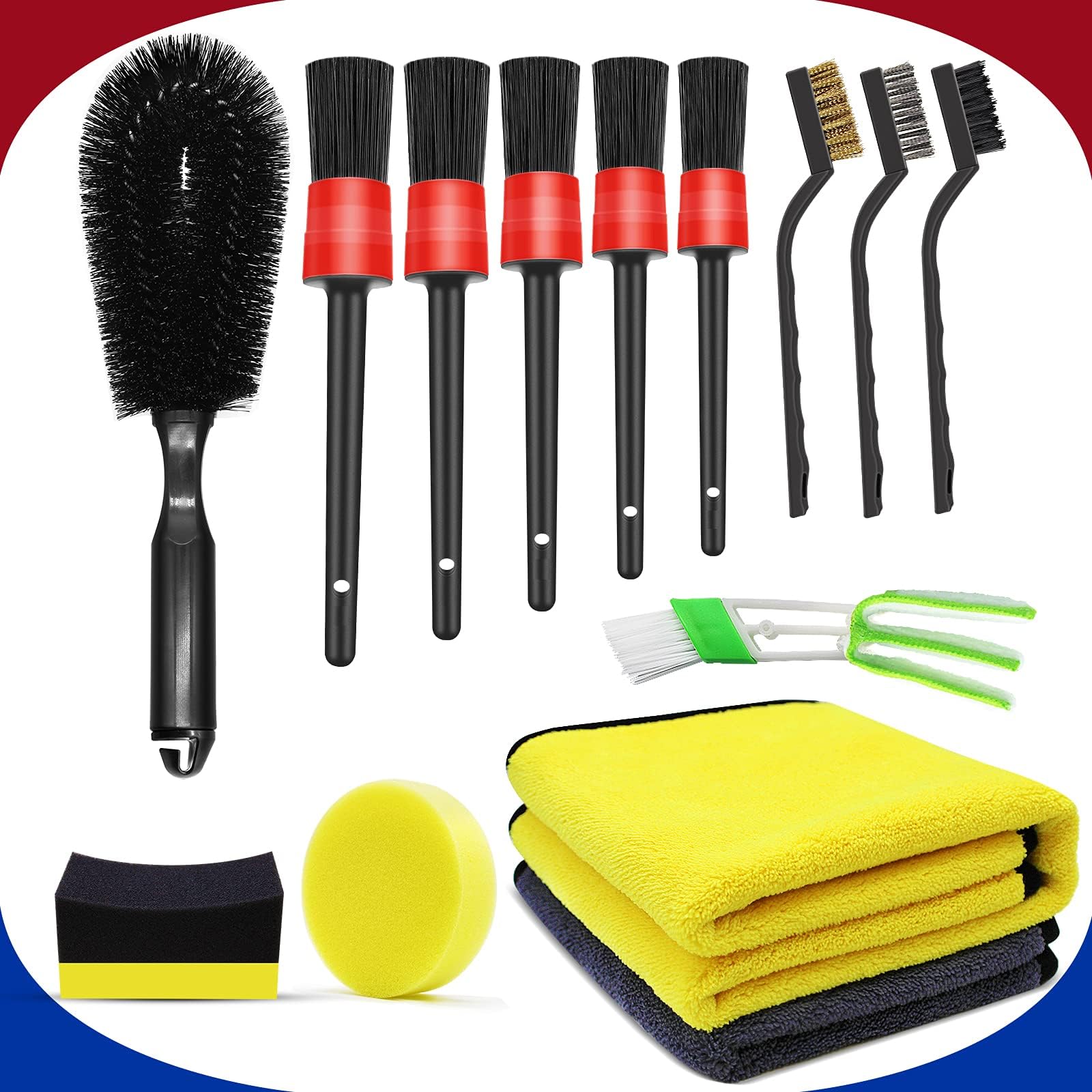 14 PCS Car detailing kit with car detailing brush set, Car detailing brushes tire brush for cleaning exterior interior, Car cleaning kit detailing microfiber cleaning towel, Car cleaning suppies kit
