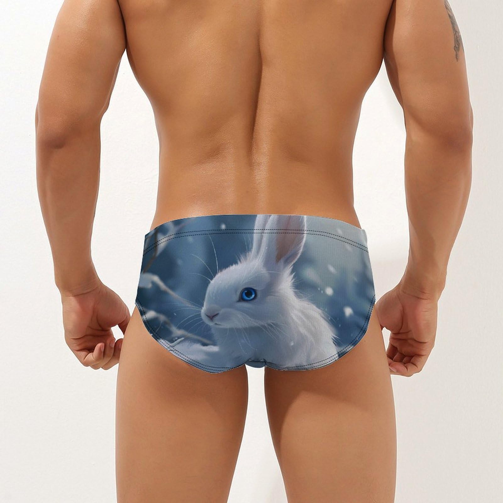 Winter Snow Cute Rabbit Bunny Mens Swim Briefs Quick Dry Swim Trunk Bikini Underwear Swimsuit XL